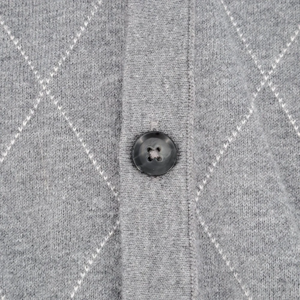 Banana Republic Mens large Gray Argyle Silk Blend V-Neck Cardigan Sweater